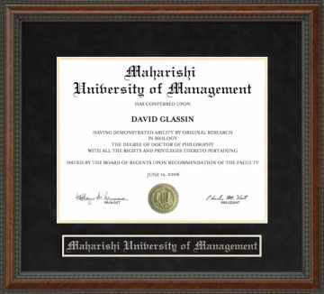 Maharishi University of Management (MUM) Diploma Frame