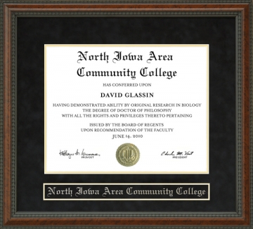 North Iowa Area Community College Diploma Frame