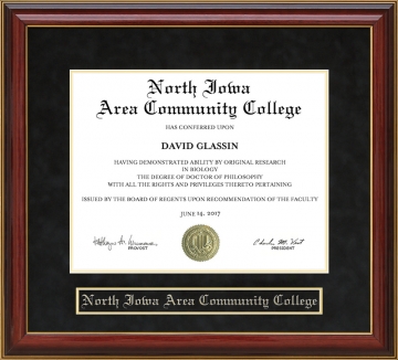 North Iowa Area Community College Mahogany Diploma Frame