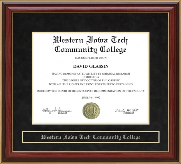 Western Iowa Tech Community College (WITCC) Mahogany Diploma Frame