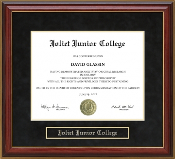 Joliet Junior College (JJC) Mahogany Diploma Frame