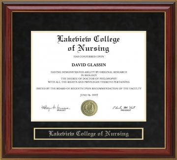 Lakeview College of Nursing Mahogany Diploma Frame