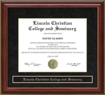 Lincoln Christian College and Seminary (LCCS) Mahogany Diploma Frame