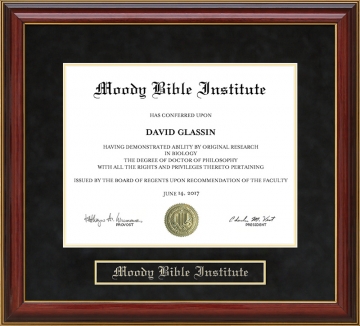 Moody Bible Institute Mahogany Diploma Frame