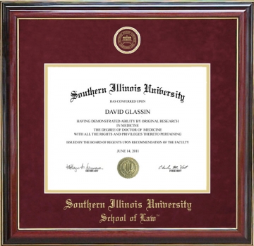 Southern Illinois University School of Law Diploma Frame with Embossed School Seal