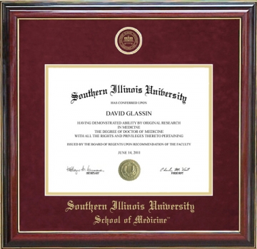 Southern Illinois University School of Medicine Diploma Frame with Embossed School Seal