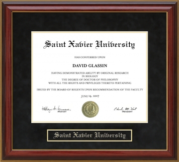 Saint Xavier University (SXU) Mahogany Diploma Frame