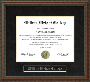 Wilbur Wright College Diploma Frame