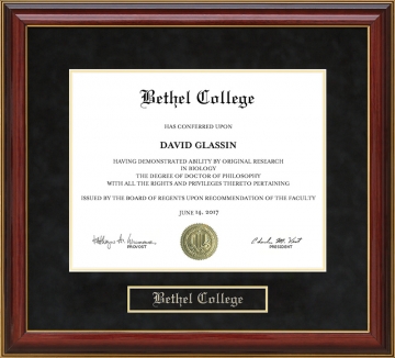 Bethel College (BC) Mahogany Diploma Frame