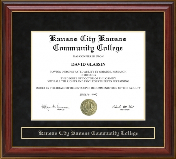 Kansas City Kansas Community College (KCKCC) Mahogany Diploma Frame