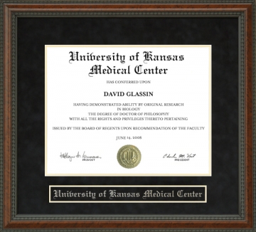 University of Kansas Medical Center (KUMC) Diploma Frame