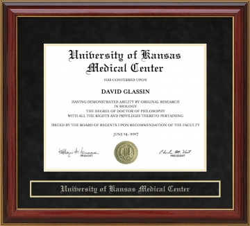 University of Kansas Medical Center (KUMC) Mahogany Diploma Frame