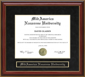 MidAmerica Nazarene University (MNU) Mahogany Diploma Frame