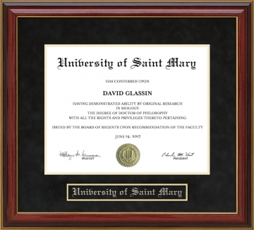 University of Saint Mary (USM) Mahogany Diploma Frame