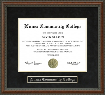 Nunez Community College Diploma Frame