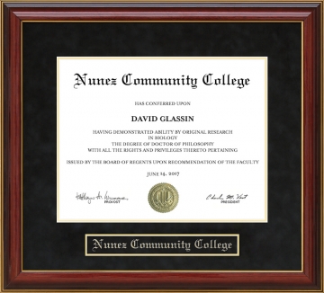 Nunez Community College Mahogany Diploma Frame