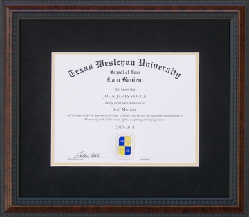 Law Review Certificate Frame with Acid-Free UltraSuede Matting