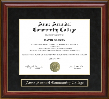 Anne Arundel Community College (AACC) Mahogany Diploma Frame