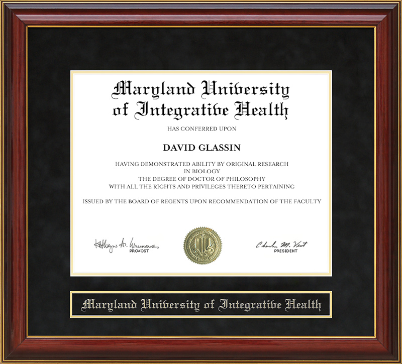 Maryland University of Integrative Health Mahogany Diploma Frame by