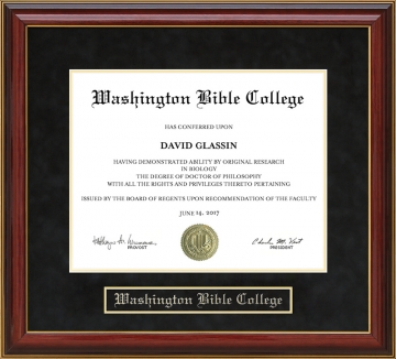 Washington Bible College (WBC) Mahogany Diploma Frame