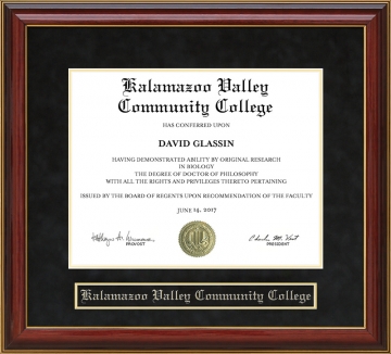 Kalamazoo Valley Community College (KVCC) Mahogany Diploma Frame