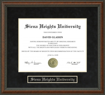 Siena Heights University Diploma Frame