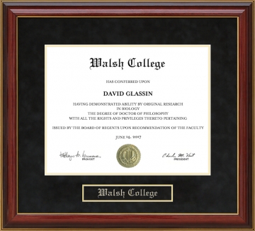 Walsh College Mahogany Diploma Frame