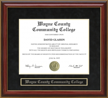 Wayne County Community College Mahogany Diploma Frame