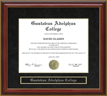 Gustavus Adolphus College (GAC) Mahogany Diploma Frame