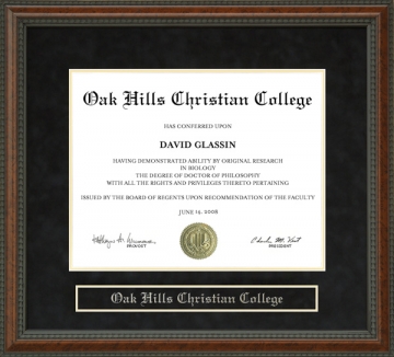 Oak Hills Christian College Diploma Frame