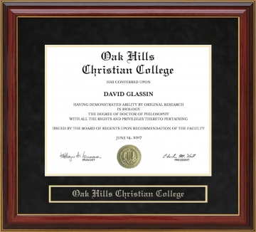 Oak Hills Christian College Mahogany Diploma Frame