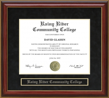 Rainy River Community College (RRCC) Mahogany Diploma Frame