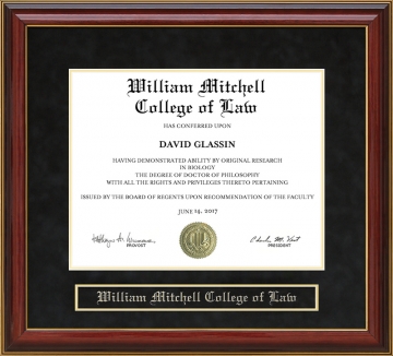 William Mitchell College of Law Mahogany Diploma Frame