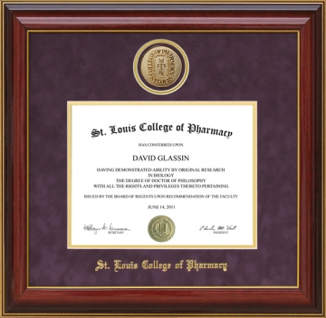 St. Louis College of Pharmacy (STLCOP) Diploma Frame with Gold Medallion