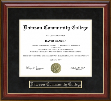 Dawson Community College Mahogany Diploma Frame