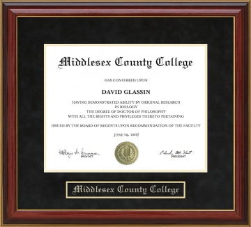 Middlesex County College Mahogany Diploma Frame