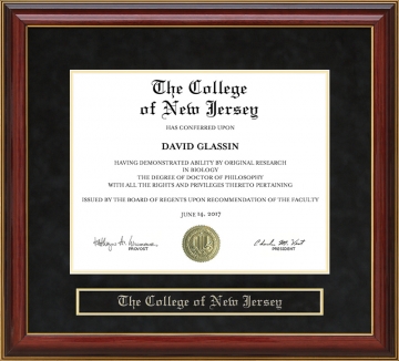 The College of New Jersey (TCNJ) Mahogany Diploma Frame