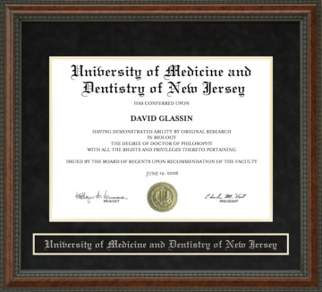 University of Medicine and Dentistry of New Jersey (UMDNJ) Diploma Frame