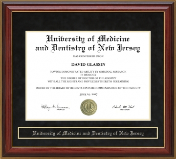 University of Medicine and Dentistry of New Jersey (UMDNJ) Mahogany Diploma Frame