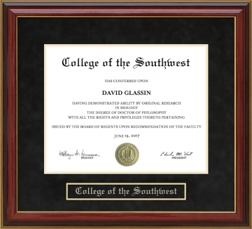 College of the Southwest (CSW) Mahogany Diploma Frame