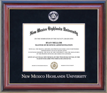 New Mexico Highlands University (NMHU) Diploma Frame with Embossed Suede Mat