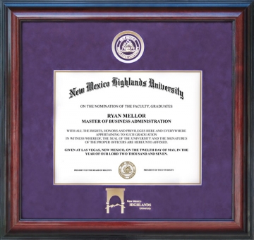 New Mexico Highlands University (NMHU) Diploma Frame with Embossed School Logo