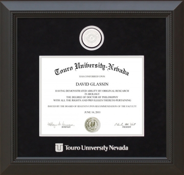 Touro University Diploma Frame with UltraSuede Matting and School Medallion