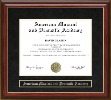 American Musical and Dramatic Academy Mahogany Diploma Frame