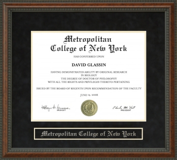 Metropolitan College of New York (MCNY) Diploma Frame