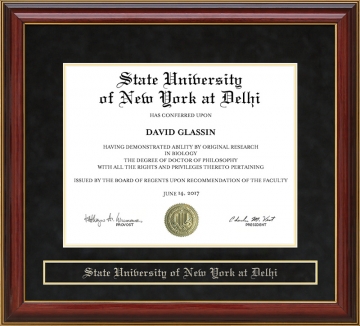 State University of New York at Delhi (SUNY Delhi) Mahogany Diploma Frame