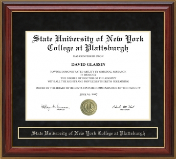 State University of New York College at Plattsburgh (SUNY) Mahogany Diploma Frame