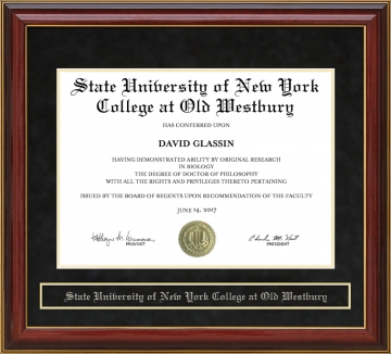 State University of New York College at Old Westbury Mahogany Diploma Frame