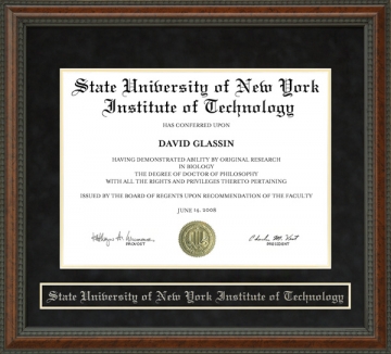 State University of New York Institute of Technology (SUNYIT) Diploma Frame