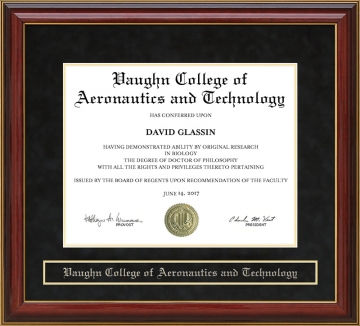 Vaughn College of Aeronautics and Technology Mahogany Diploma Frame